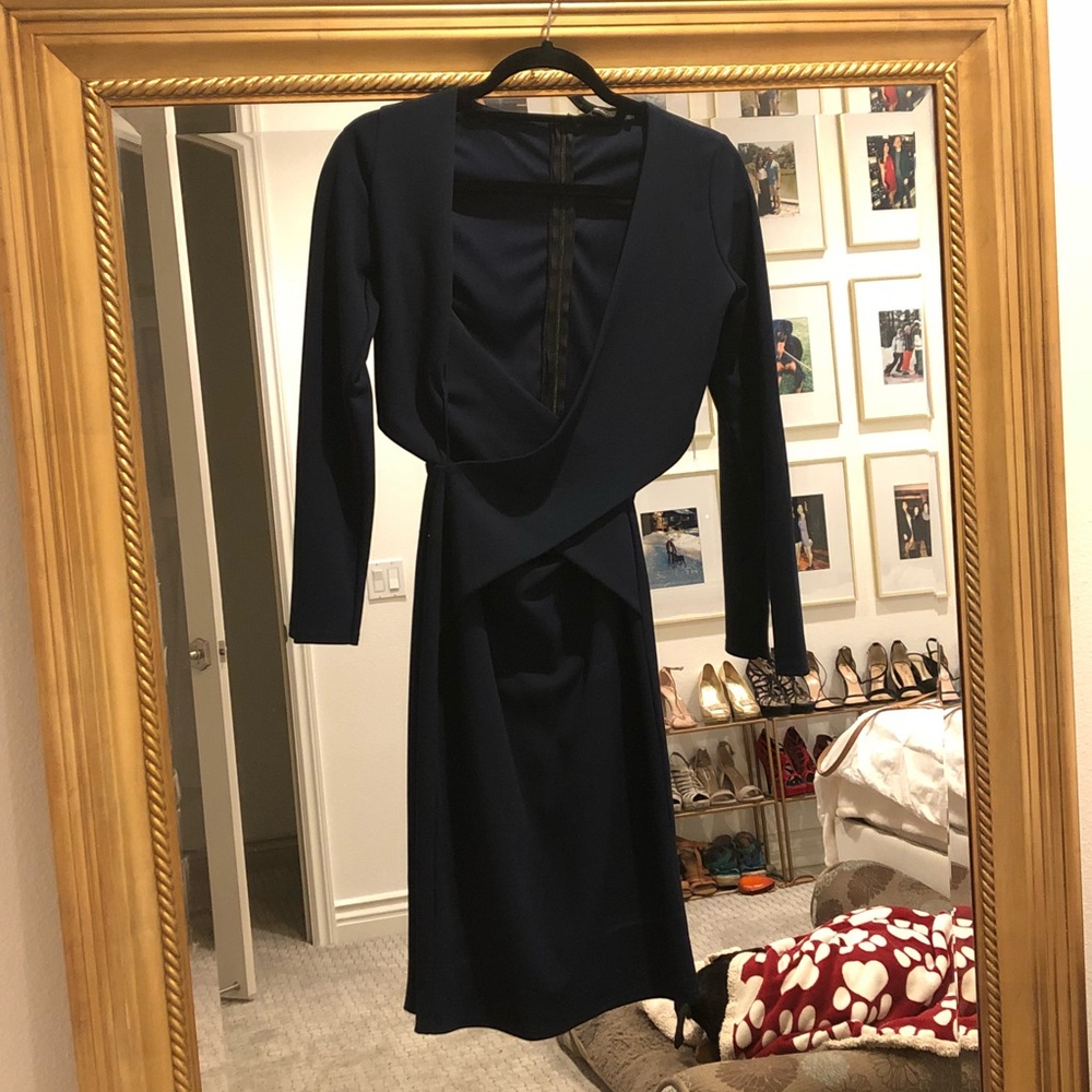 Missguided Long Sleeve Navy Dress